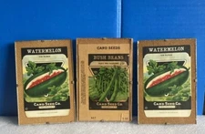 Lot Of 3 VTG Glassed Card Seed Co. Fredonia NY 2 Watermelon-1 Bush Beans Pockets
