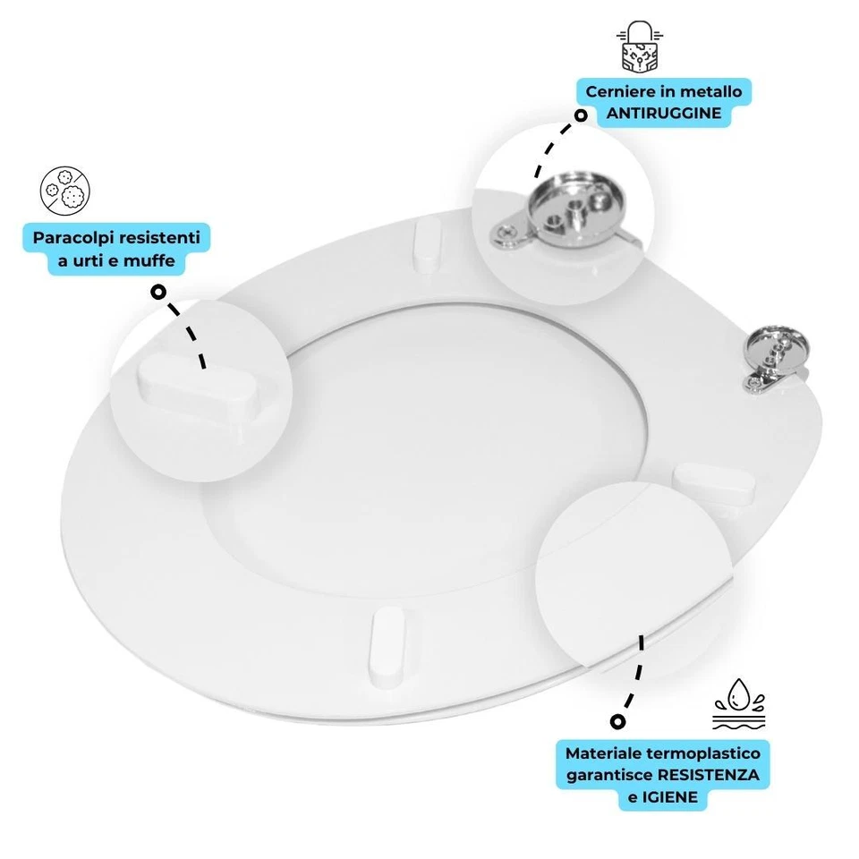 Sedile Wc Copri Water MDF Legno Tavoletta Vaso Universale Bianco Pesante Bagno - Immagine 4 di 4