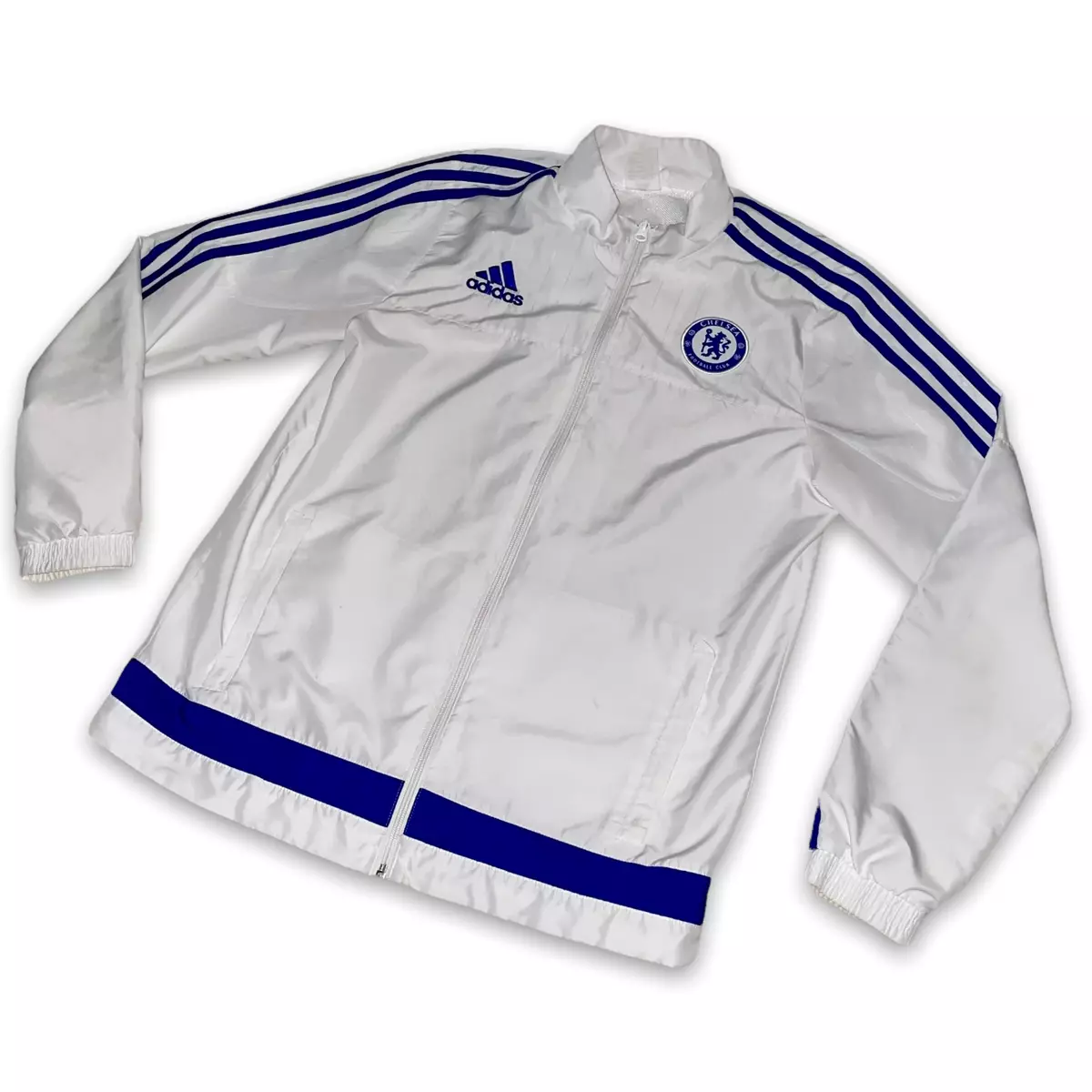 Rare Vintage Adidas Jacket WIndbreaker Chelsea Soccer White Blue YXL (Men  S-M)