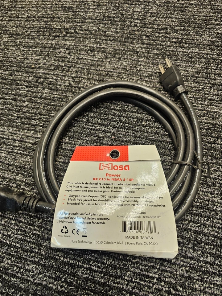 Hosa PWC-408 Power Cord, IEC C13 to NEMA 5-15P, 8 ft Black PVC Jacket - Image 2 of 4