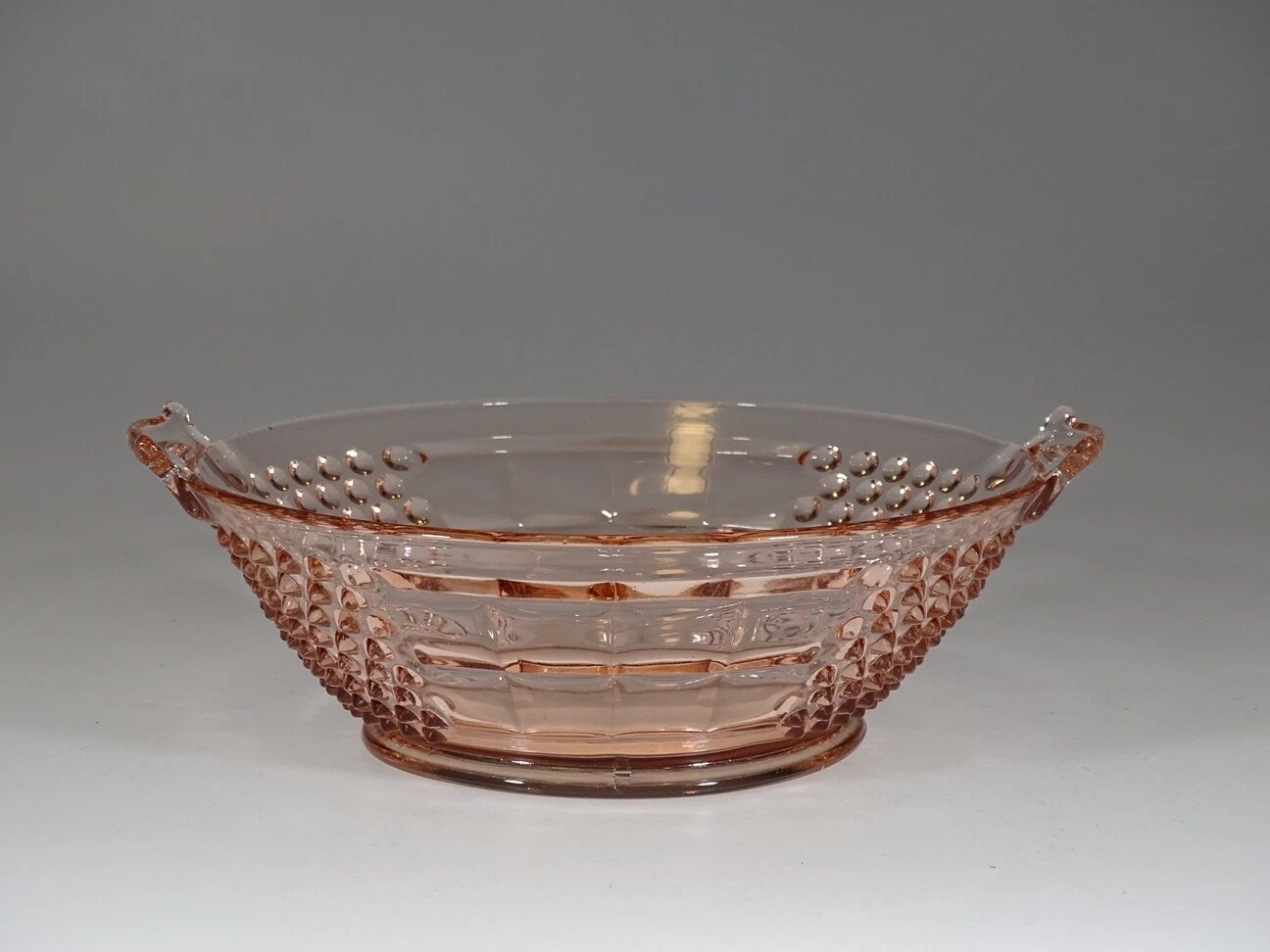 Vintage Liberty Glass Works Pink American Pioneer Handled Bowl c.1931