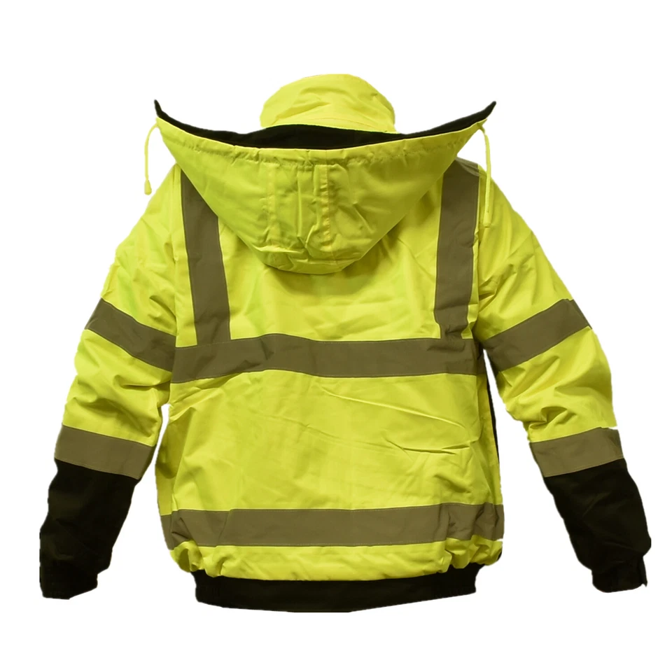 Hi Vis Waterproof Class 3 Insulated Heavy Duty Winter Safety Bomber Jacket Coat - Image 4 of 4