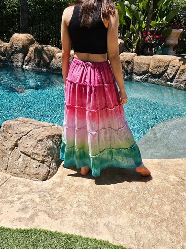 Maxi Falda Suave Maya Antonia Mano Tie-Dye-Sandía Cintura Elástica-Volantes/Algodón - Imagen 17 de 17