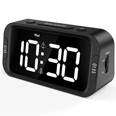 Odokee Digital Dual Alarm Clock for Bedroom Easy to Set 0-100% Dimmer USB