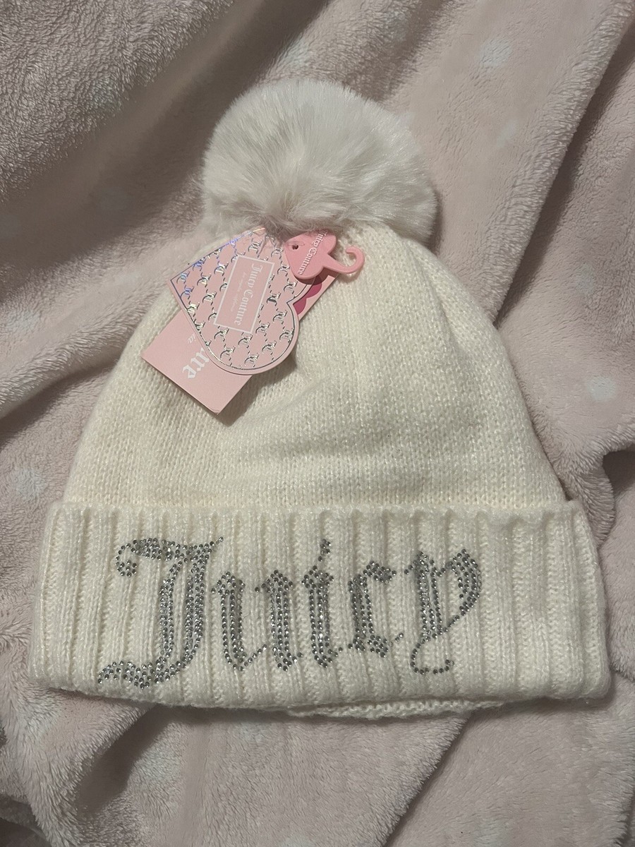 Juicy Couture Gray and Cream Beanie Juicy Couture beige soft beanie with LIP design RARE... | Depop main image 3