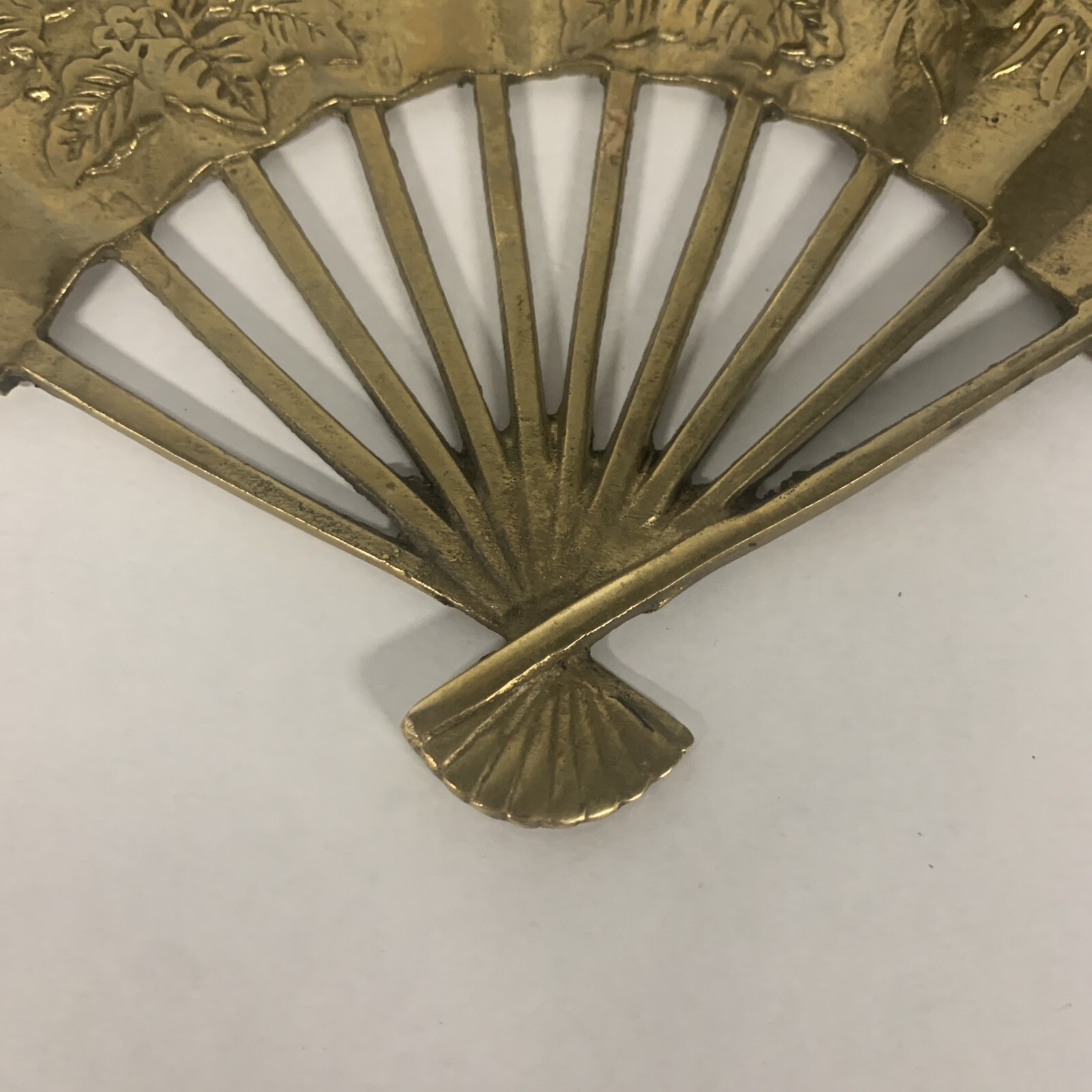 Vintage Solid Brass Asian Wall Fan Hanging Decor, Peacock, Phoenix