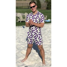 New Zesties eggplant print romper men's size XL Novelty Preppy Quirky