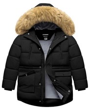 Boy's Winter Coat Waterproof Kids Puffer Jacket Thicken Parka Fleece 8-9 Black
