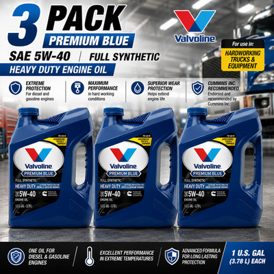 3PACK - VALVOLINE 774038 Premium Blue Extreme Full Synthetic SAE 5W-40; 1 Gallon