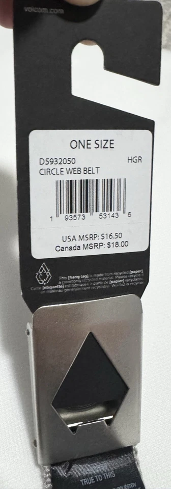 Volcom Circle Web Belt Heather Grey w/ Silver Buckle Adjustable One Size - New - Image 4 of 4