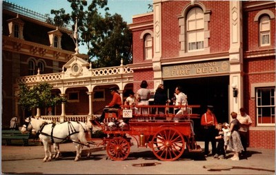 Disneyland Postcard 1955 Main Street Fire Dept Horse Wagon H.S. Crocker