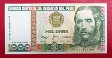 🇵🇫 PERU 🇵🇫 FDS UNC BANKNOTE 1000 MIL INTIS 1988
