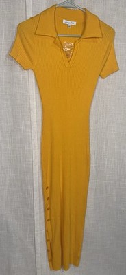 NEW Emory Park Yellow Mustard Women s S Knit Sweater Dress Long Midi Buttons