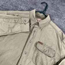 Woolrich Shirt Mens Large Green Solid Long Sleeve Button Down Outdoor Casual