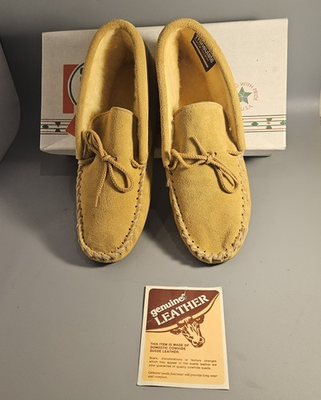 #ad Sioux Mox Vintage Men#x27;s Moccasin Slippers Size 10 Genuine Suede Leather NWB $39.99