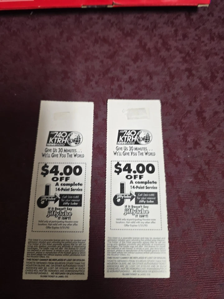 Houston Oilers vs Seattle Seahawks Dec 11/1994 Tickets Full, Unused - Image 2 of 2