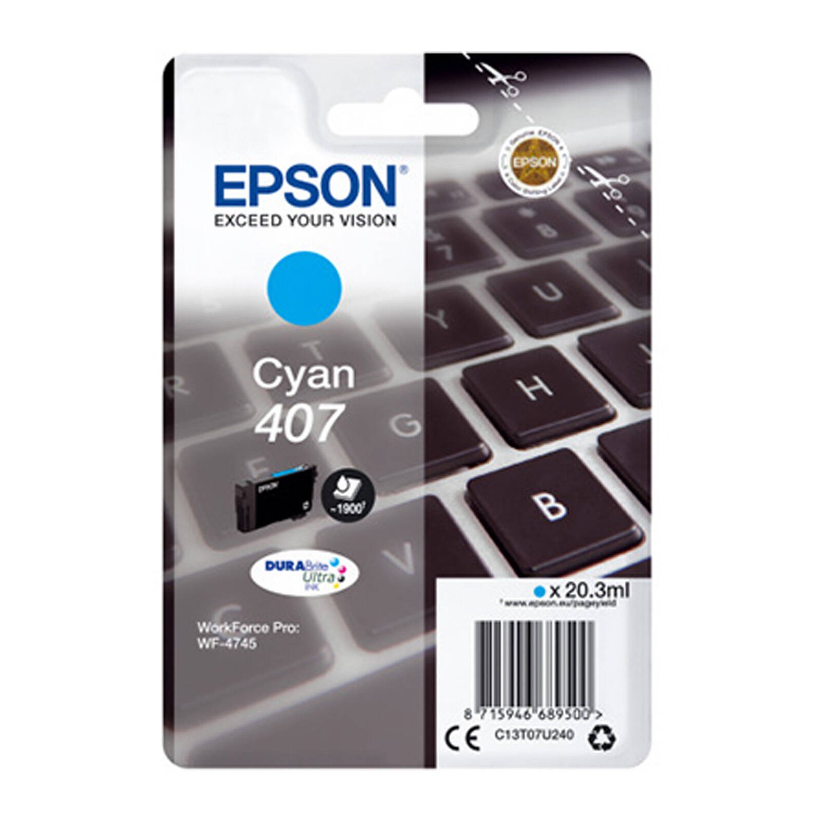 Original Epson 407 Cyan Ink Cartridge (C13T07U240)