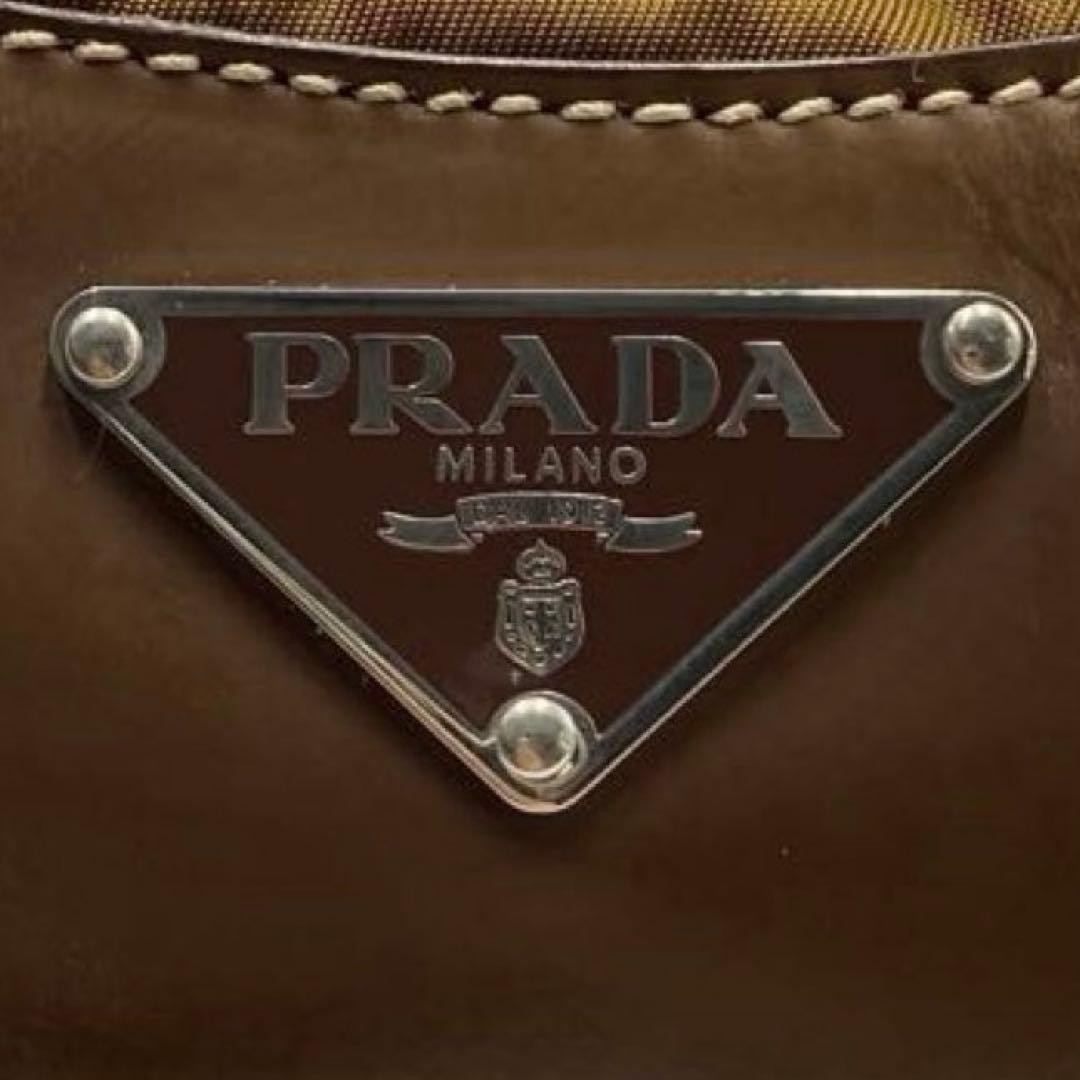 PRADA Nylon Leather Shoulder Bag Brown Logo Plate Ring Strap Vintage Used thumbnail 9