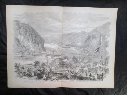 1885 Civil War Print - Confederate Battery at Harper's Ferry, Virginia -FRAME IT