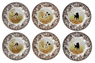 Spode woodland set of 6 x salad plates DOGS-----3700-----