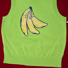 Free Assembly Girls M Green Knit Sleeveless Crew Neck Banana Graphic Vest
