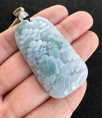 Floating Green Landscape Jadeite Jade Pendant Necklace, Zen/Enlightenment