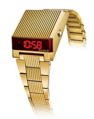 Bulova Computron 96C110 Herren Archive Retro Digital Uhr Rot Gelbgoldfarben