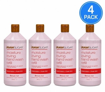 Raw Sugar Moisture Loving Hand Wash Refill Watermelon + Fresh Mint 34oz 4 Pack