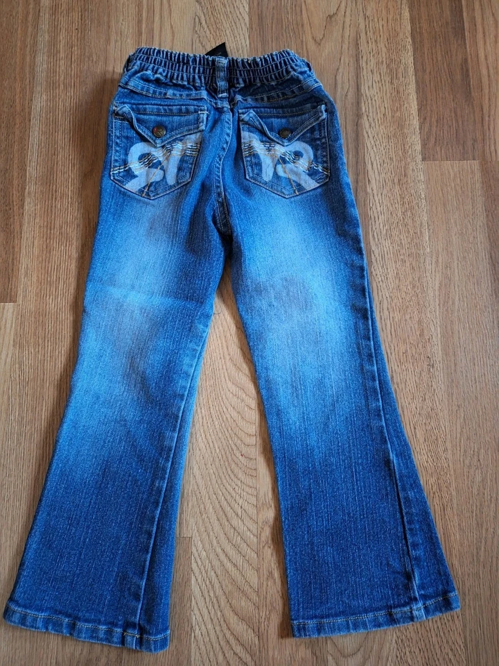 Pantalones de mezclilla Rocawear bordados con solapa bolsillos azules cintura semielástica talla 5 Foto 3 de 4