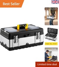 Compact 17-Inch Heavy-Duty Toolbox with 3 Compartments - Ideal for Tools & Parts