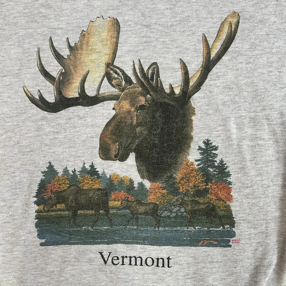 Sudadera De Colección Jerzees 3XL Alce Vermont Hecha en EE. UU. Naturaleza Otoño Escena Gris Foto 3 de 4
