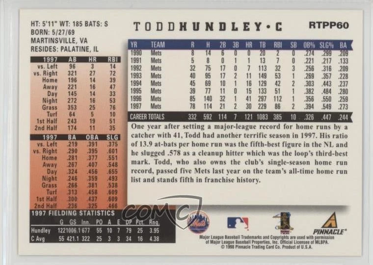 1998 Score Rookie Traded Artist's Proof Todd Hundley #RTPP60 - Image 2 of 2