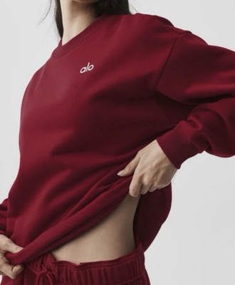 ALO YOGA  ACCOLADE CREW NECK PULLOVER SUMMER ROMANCE RED - MEDIUM - NWT