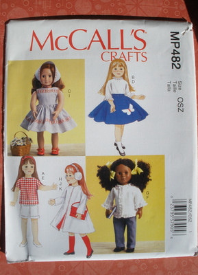 McCalls  7266/MP482 18'' Doll Clothes Pattern Retro 1950s Dress Coat Pants Top UC