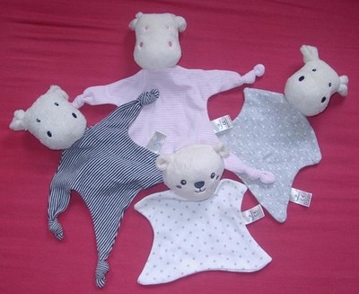 4 x Topomini Schmusetuch Hippo Nilpferd Bär blau rosa weiß grau