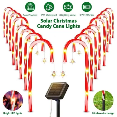 12/24PCS× Outdoor Solar Christmas Candy Cane Pathway Lights Outdoor Garden Lamp