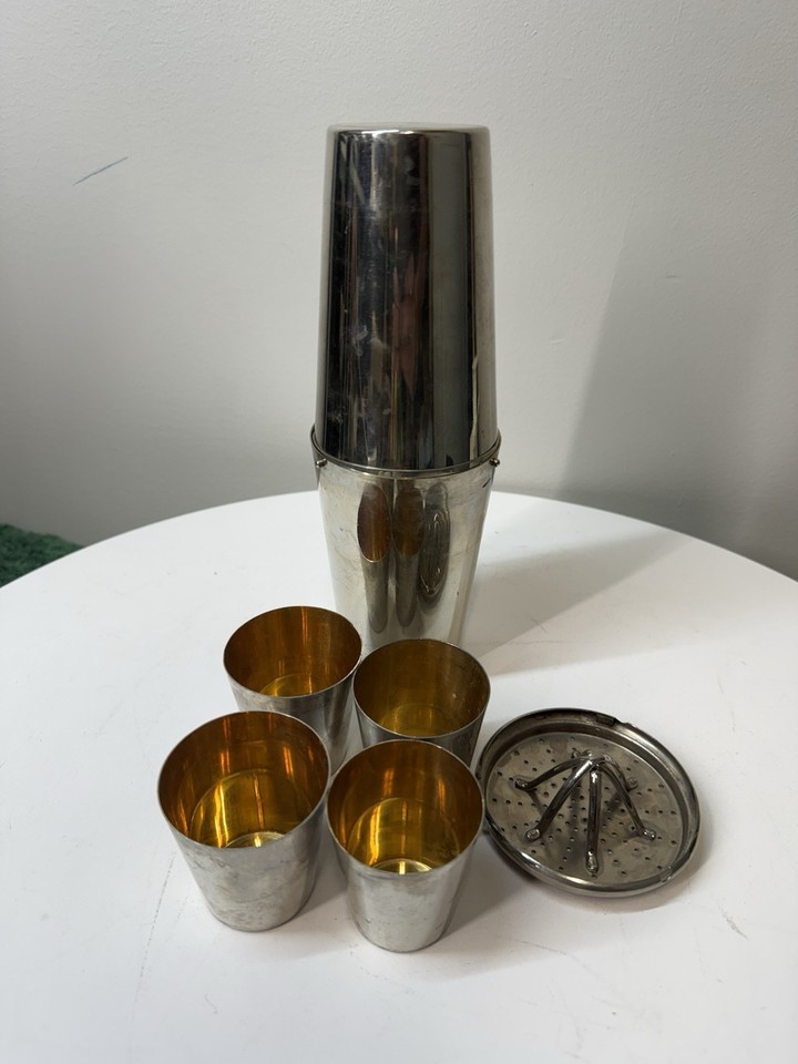 A genuine 1930s German silverplated cocktail shaker set — the kind of pre-war barware that makes any home bar look like a speakeasy.