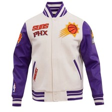 Phoenix Suns Off White Body Purple Leather Baseball  Jacket Varsity Jacket