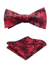 Mens Floral Bowtie Self Tie Bow Tie  Pocket Square Set Red