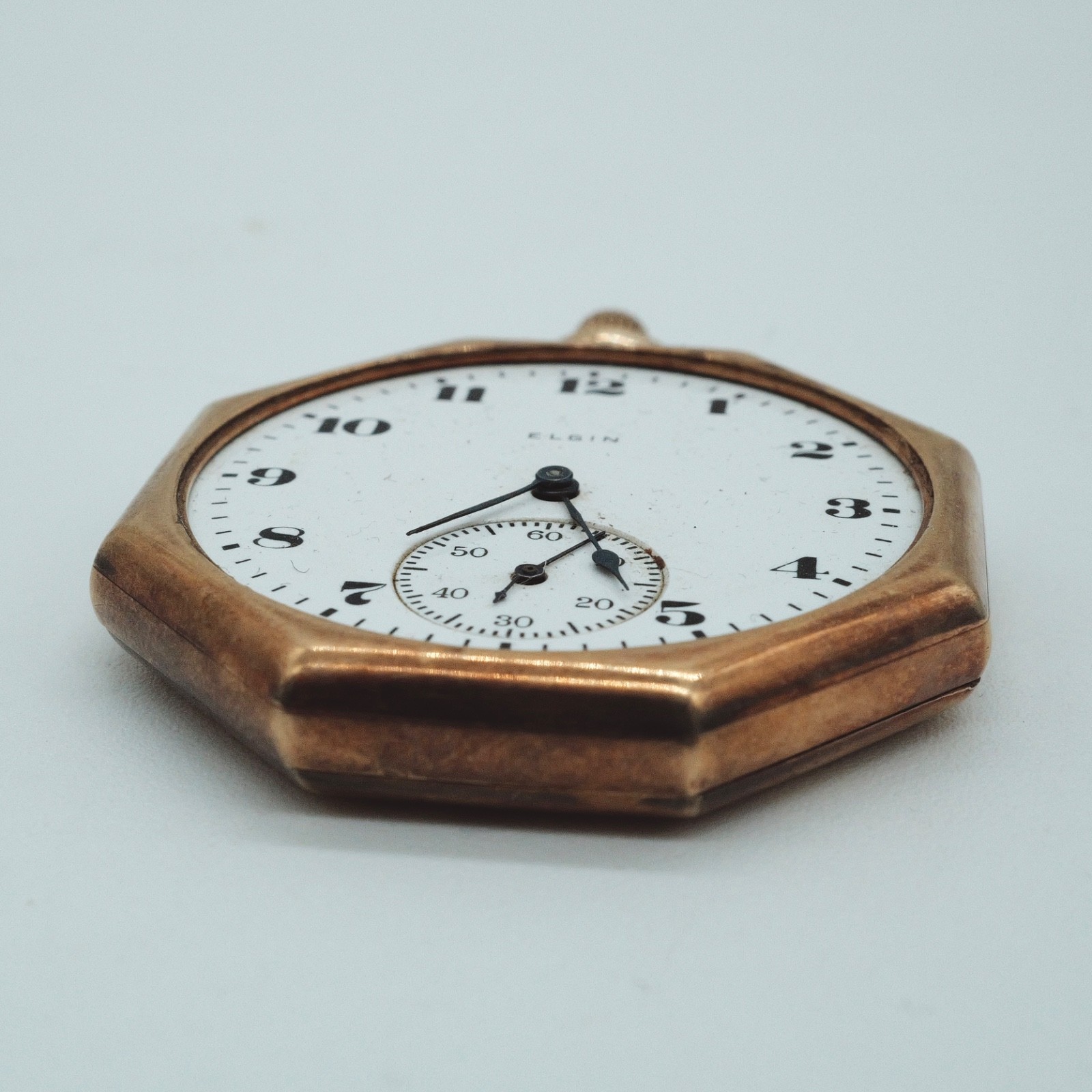 Vintage Elgin Solid 14K Octagonal Pocket Watch ci… - image 3