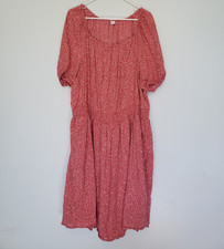 Old Navy Women XXL Tall Blouson Mini Dress Red Short Sleeve Floral Smocked Waist
