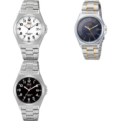 NEW Q&Q Men's Analog Solar Waterproof Watch Metal Band Date H060 Series Japan