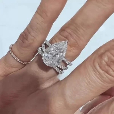 4Ctw Pear Cut Real Moissanite Solitaire Engagement Ring 14k White Gold Plated