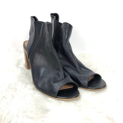 Steve Madden 8 M Womens Black Leather Nobell Peep Toe Mule Stack Heels