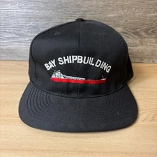 Vintage Bay Shipbuilding Hat Cap Snap Back Black Cargo Ship Nautical