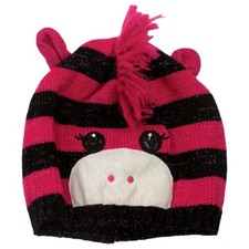 CP Girls Striped Pink  Black Zebra Hat Critter Style Beanie Stocking Cap