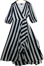 Womens Maxi Coastal Euro Summer Wrap Dress Size XXL Navy White Stripe