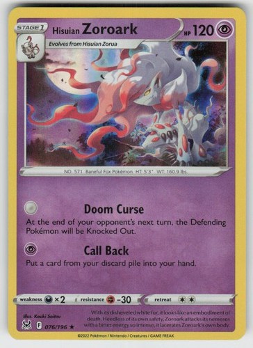 Hisuian Zoroark 076/196 Holo Rare SWSH11: Lost Origin