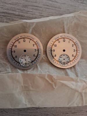  Paar NOS Pulsations Zifferblätter 27 mm - Zelime Perrin 1954 - für Landeron - NEUWERTIG