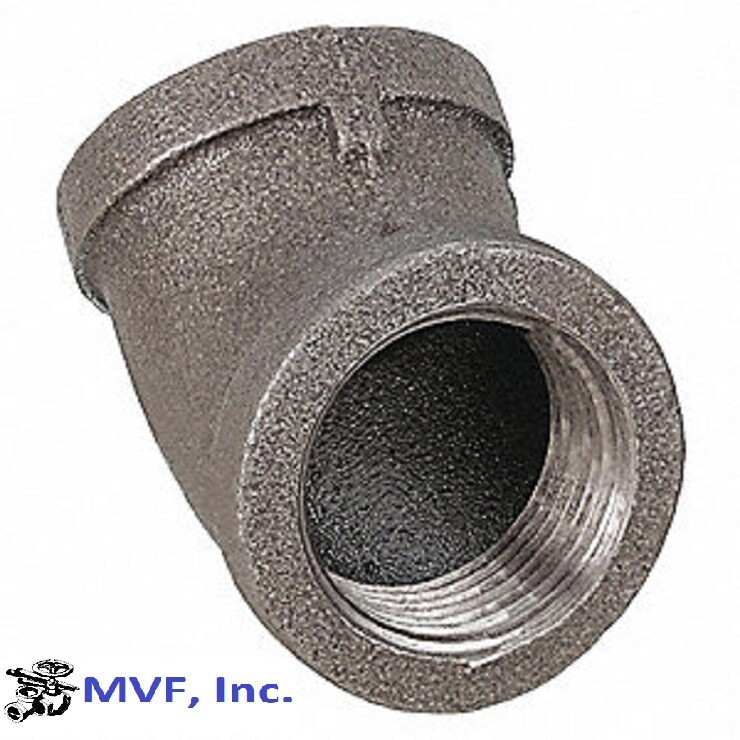 2" 150 Female NPT 45° Elbow Black Malleable Iron Pipe Fitting <MI020941BMI